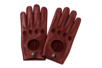 Pair of red leather driving gloves on transparent background