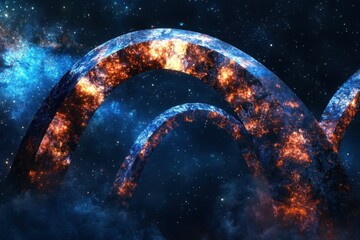 Cosmic arches illuminated by stellar light against a dark starry background