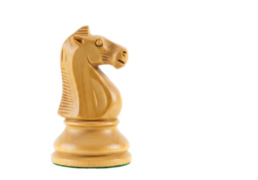 Isolated wood knight chess piece is ready for strategy game play, a competition concept