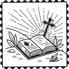 An open bible with a cross and radiating light symbolizing faith and divine revelation, Bible SVG