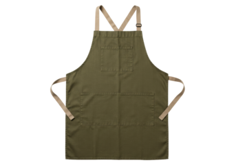 Isolated kitchen apron in olive green color for chefs, cooking, and crafts uniform
