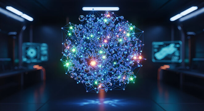 Nanotechnology Particle Cluster Visualization Sci-Fi Style