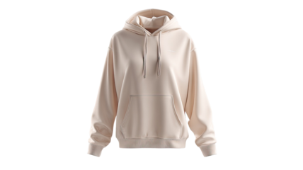 Pastel beige oversized hoodie with cozy fashion style casual street wear comfortable sweatshirt and modern clothing isolated on white background
