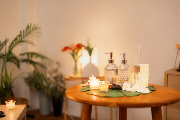 Elegant spa retreat ambiance featuring natural beauty products for serene wellness and peaceful relaxation