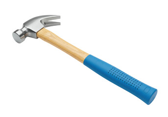 Isolated hammer tool with blue handle grip, carpentry metal hammer for construction projects