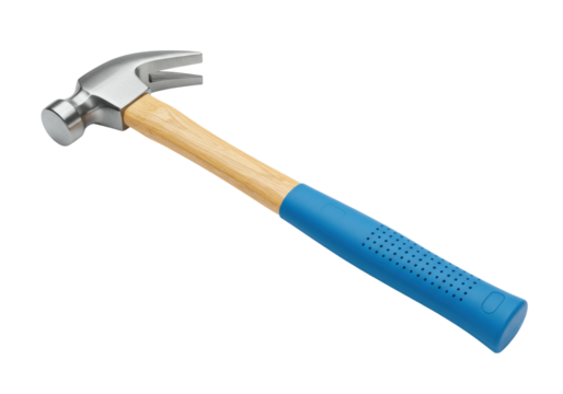 Isolated hammer tool with blue handle grip, carpentry metal hammer for construction projects - Powered by Adobe
