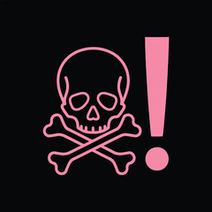 Pink Skull and Crossbones Warning Danger Ahead Caution Hazard Illustration Vector Graphic Sign Symbol Design Element for