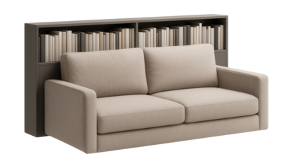 Compact sofa featuring an integrated bookcase for a versatile study and library space.