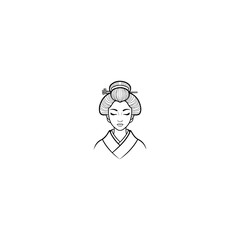 Traditional Japanese Woman Portrait Line Art Drawing.