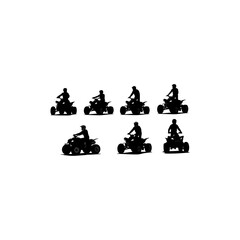 Silhouettes of people riding ATVs in various dynamic poses.