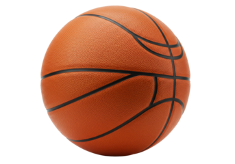 Isolated orange basketball, a round sports ball with black lines for basketball, no background