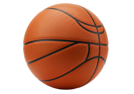 Isolated orange basketball, a round sports ball with black lines for basketball, no background