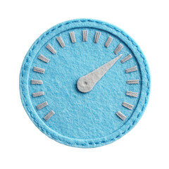 Soft blue felt gauge with gray needle and stitched markers, a charming textile design.