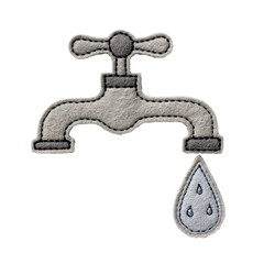 Handcrafted gray felt faucet with a dripping water drop, symbolizing water conservation