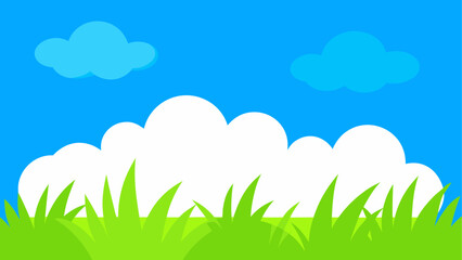 Obraz premium Vibrant green grass and fluffy clouds under a bright blue sky