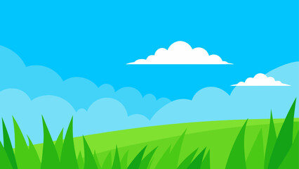 Obraz premium Vibrant cartoon landscape with green hills and blue sky