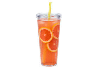 Isolated citrus drink with fruit slices and straw, cool summer refreshment, no background