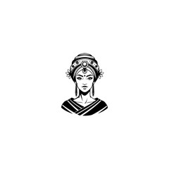 Elegant Woman Portrait with Traditional Headdress and Jewelry.