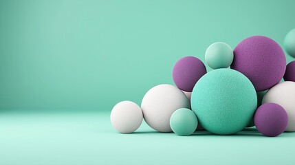 Fototapeta premium Colorful 3D spheres on mint background playful geometric composition minimal design