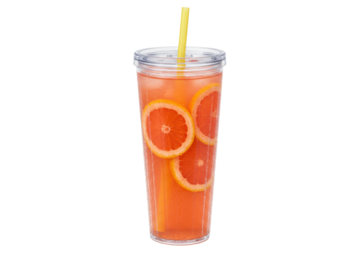 Isolated citrus drink with fruit slices and straw, cool summer refreshment, no background