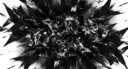 Abstract black and white digital artwork with geometric shapes and textures