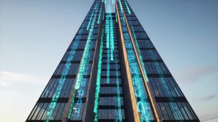 Modern high rise with digital data stream, innovation and technology - Powered by Adobe