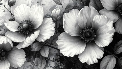 Monochrome Poppy Flowers Close Up