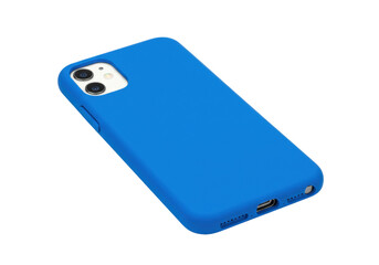 Isolated blue iPhone case protects the smartphone from accidental drops and scratches