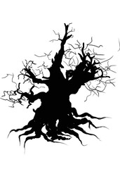 A scary tree silhouette.  Cartoon character for Halloween 