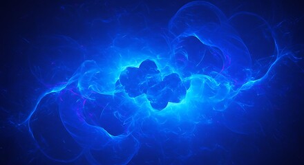 Abstract blue energy formation with glowing core and flowing lines on dark background