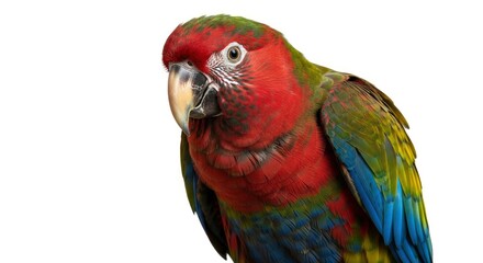 Obraz premium Colorful macaw with vibrant red, green, and blue feathers, isolated on white.