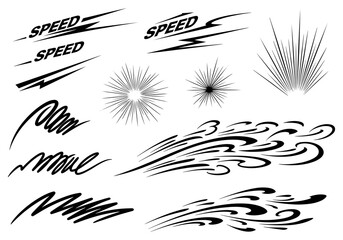 Vector art of collection of speed lines and motion graphics for various design applications