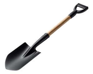 Useful spade shovel garden tool for construction work. An isolated piece of equipment with wooden handle, sturdy clipart element ready for any project