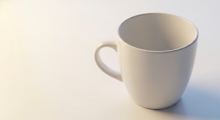 Simple white ceramic mug on a light background, clean design, ideal for branding or beverage conc...