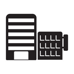 シンプルな黒色のビル２棟のアイコン