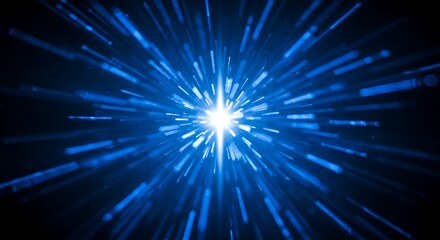 Abstract bright blue light burst on black background digital art design