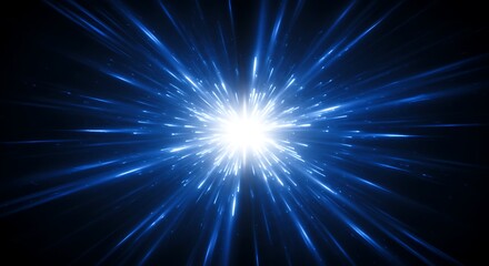 Abstract bright light explosion with dynamic blue rays against dark backdrop