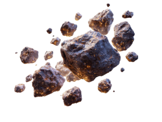 Spectacular Asteroid Field: 3D Rendered Space Rocks on Transparent Backdrop, Galactic Debris Visualization, Cinematic Asteroids Swarm, Detailed Planetary Formation, Cosmos Elements Stock