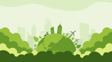 eco, sustainable development concept. eco friendly technology. World environment, green ecology, ESG for business and organization. Green template and Vector illustration.