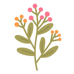 Flower Branch in Cute Flat Style for Nature and Decorative Design