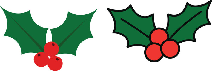 Holly berries flat illustration. Christmas set. eps