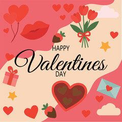 happy valentines day background with hearts and lettering.