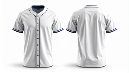 Realistic front and back view of a plain red baseball jersey with black trim, isolated on white