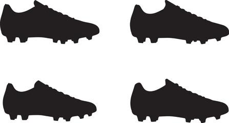 Four black silhouettes of soccer cleats on a white background