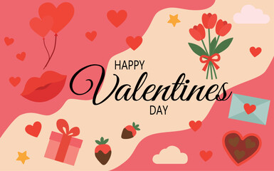 happy valentines day background with hearts and lettering.