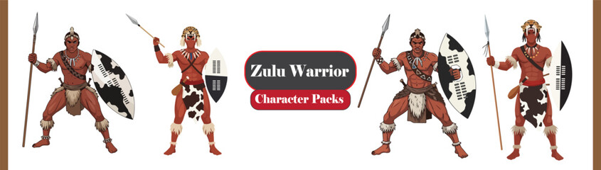 Zulu Warrior Character Set – Shields, Spears & Tribal Warriors