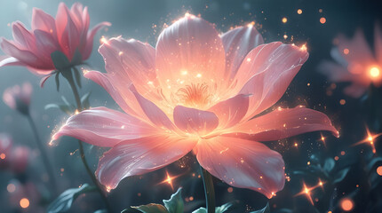 soft pink flowers glowing with a warm, magical radiance Blossoms of Light Generative Ai