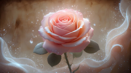 delicate pink rose glowing with an ethereal aura Stardust Rose, Generative Ai