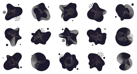 Abstract dark fluid shapes collection on white background for design
