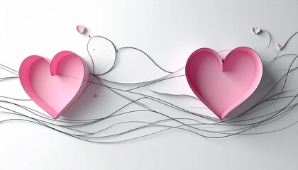 Minimalist Hearts Paper-Crafted Pink Love in Continuous Line Art